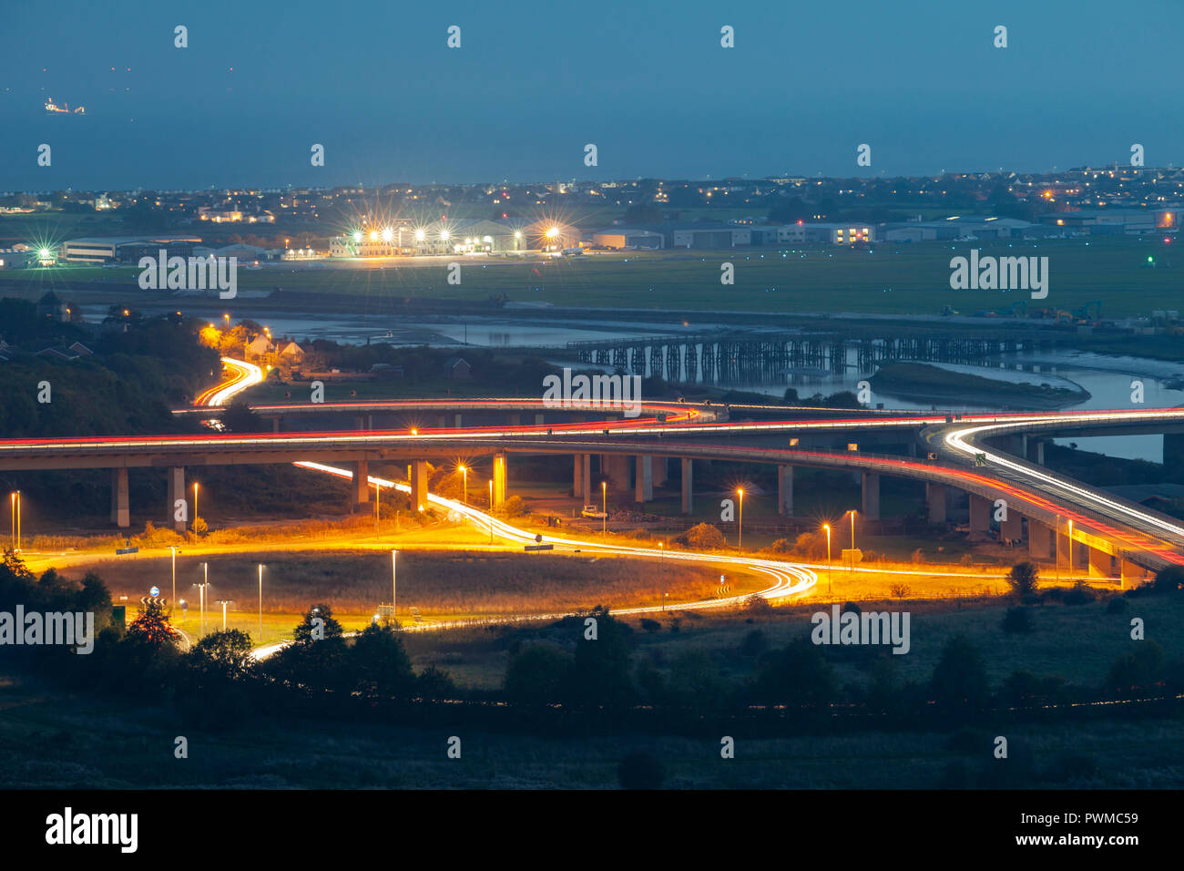 Evening at Shoreham Bypass, West Sussex. Stock Photo