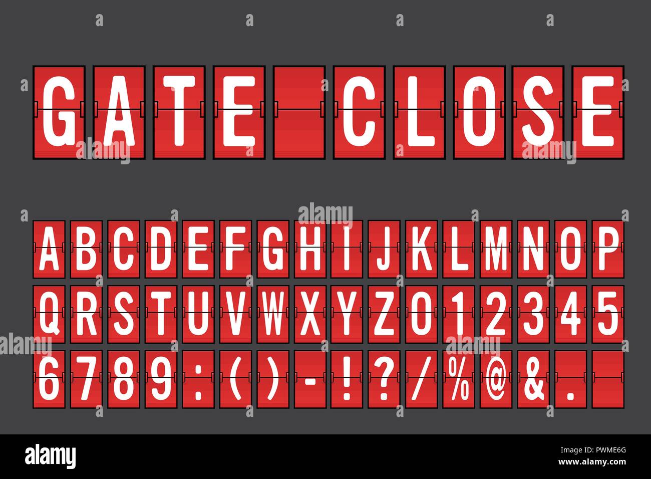 Airport Mechanical Flip Board Panel Font White Font on Red Background