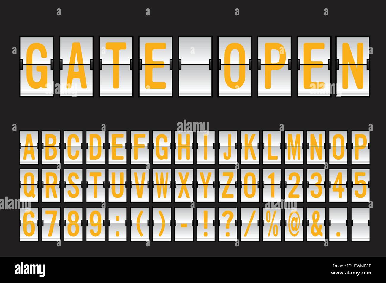 Airport Mechanical Flip Board Panel Font - Yellow Font on White ...