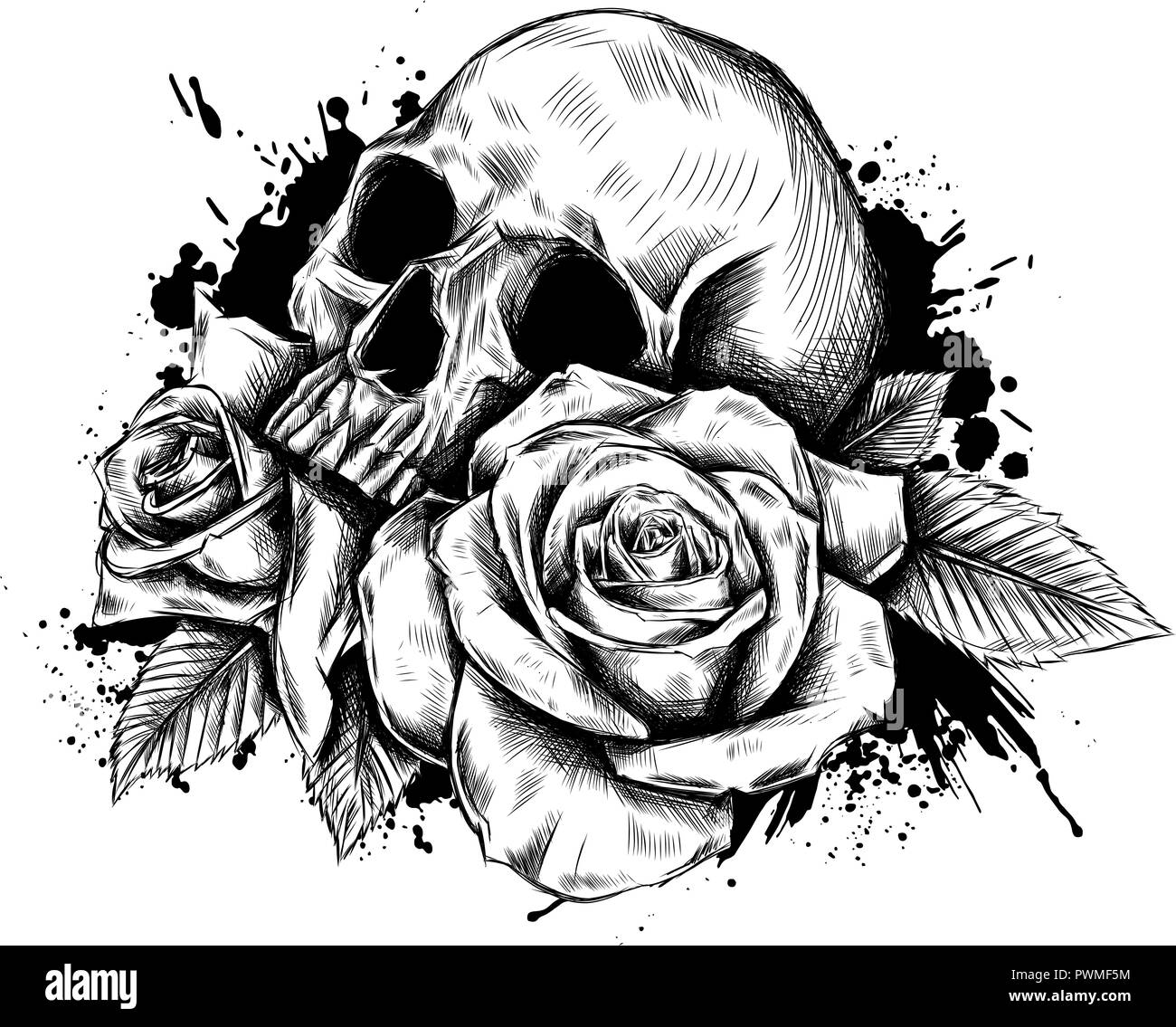 cool drawings of roses and skulls