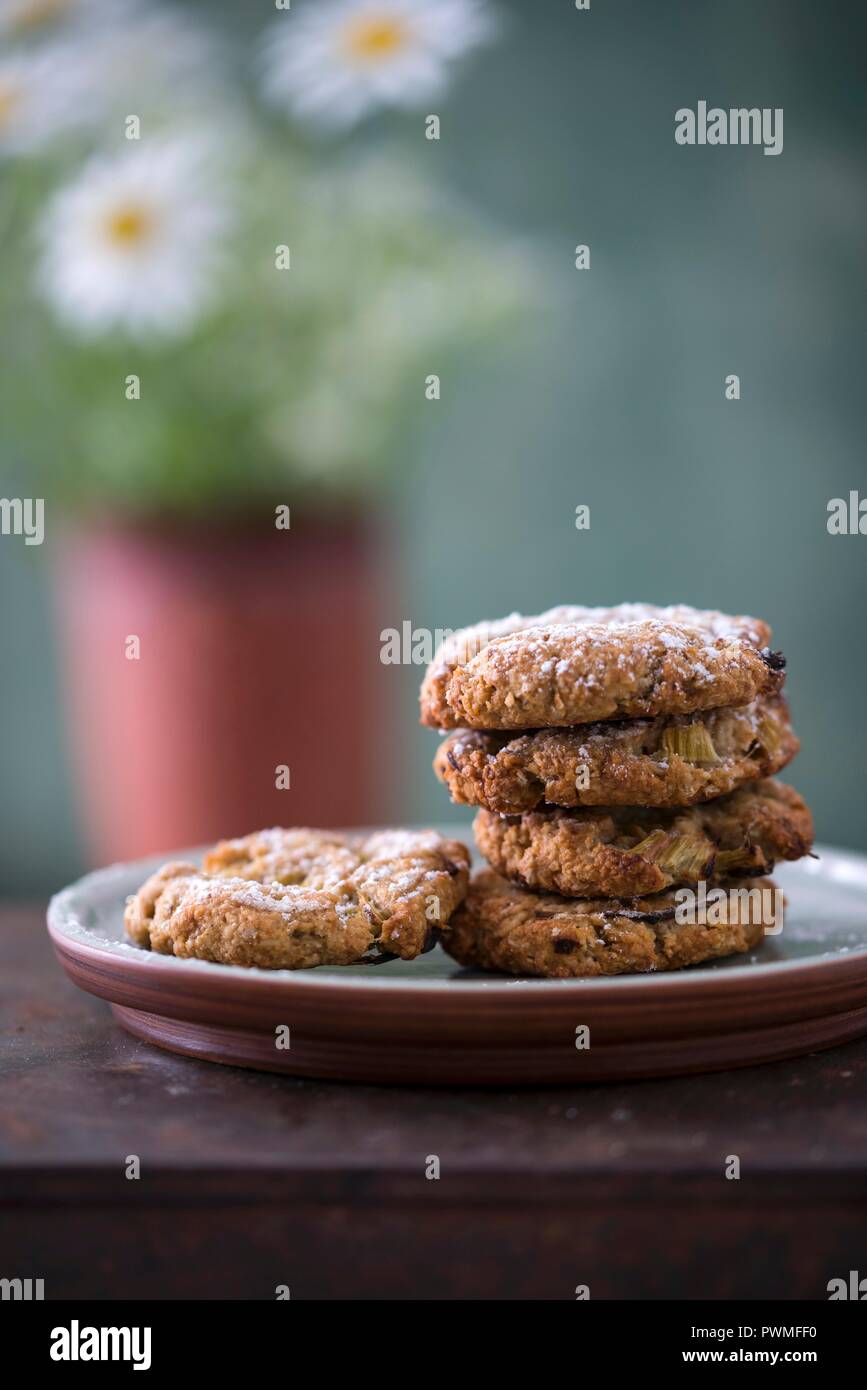 Rhubarb and oat cookies (vegan) Stock Photo