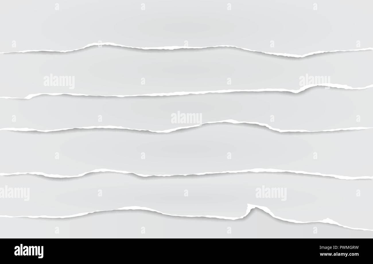 Set white horizontal ripped paper strips, torn note paper for text or ...