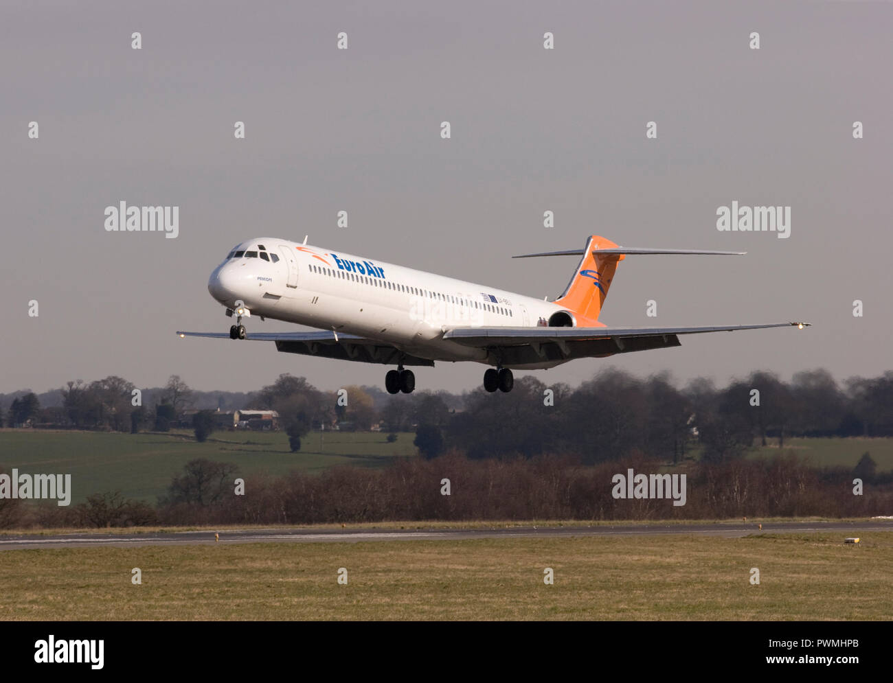 EuroAir McDonnel Douglas MD-83 landing at London Luton aiport. Stock Photo