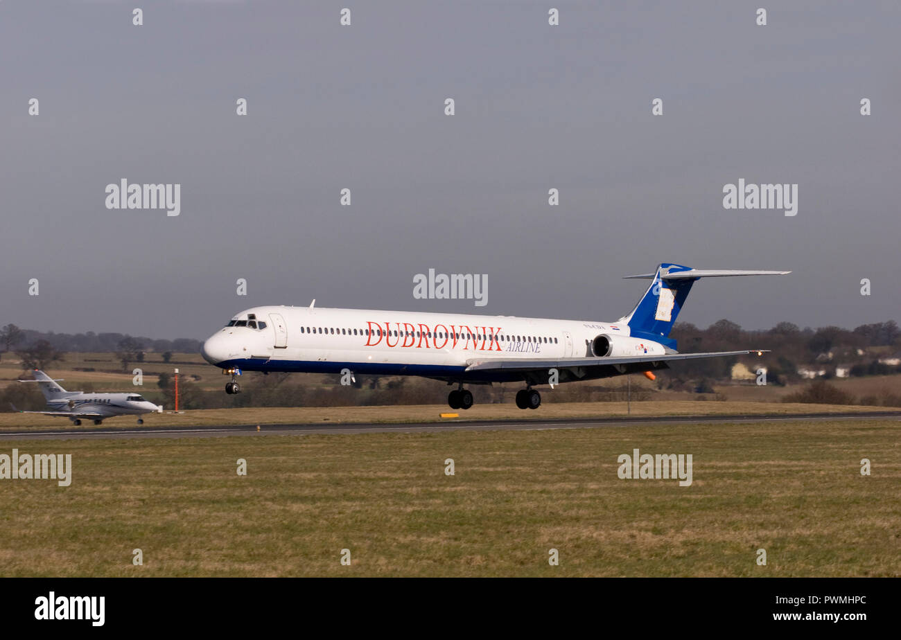 Dubrovnik Airlines McDonnell Douglas MD-83 landing at London Luton airport. Stock Photo