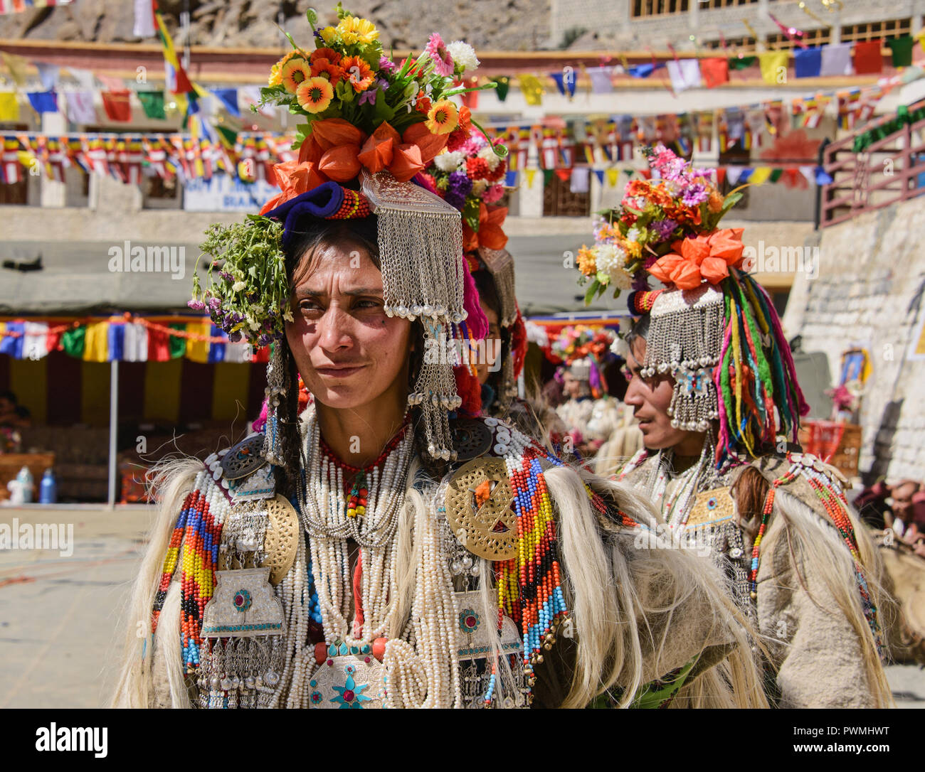 Aryan (Brogpa) woman in traditional costume, Biama village, Ladakh ...