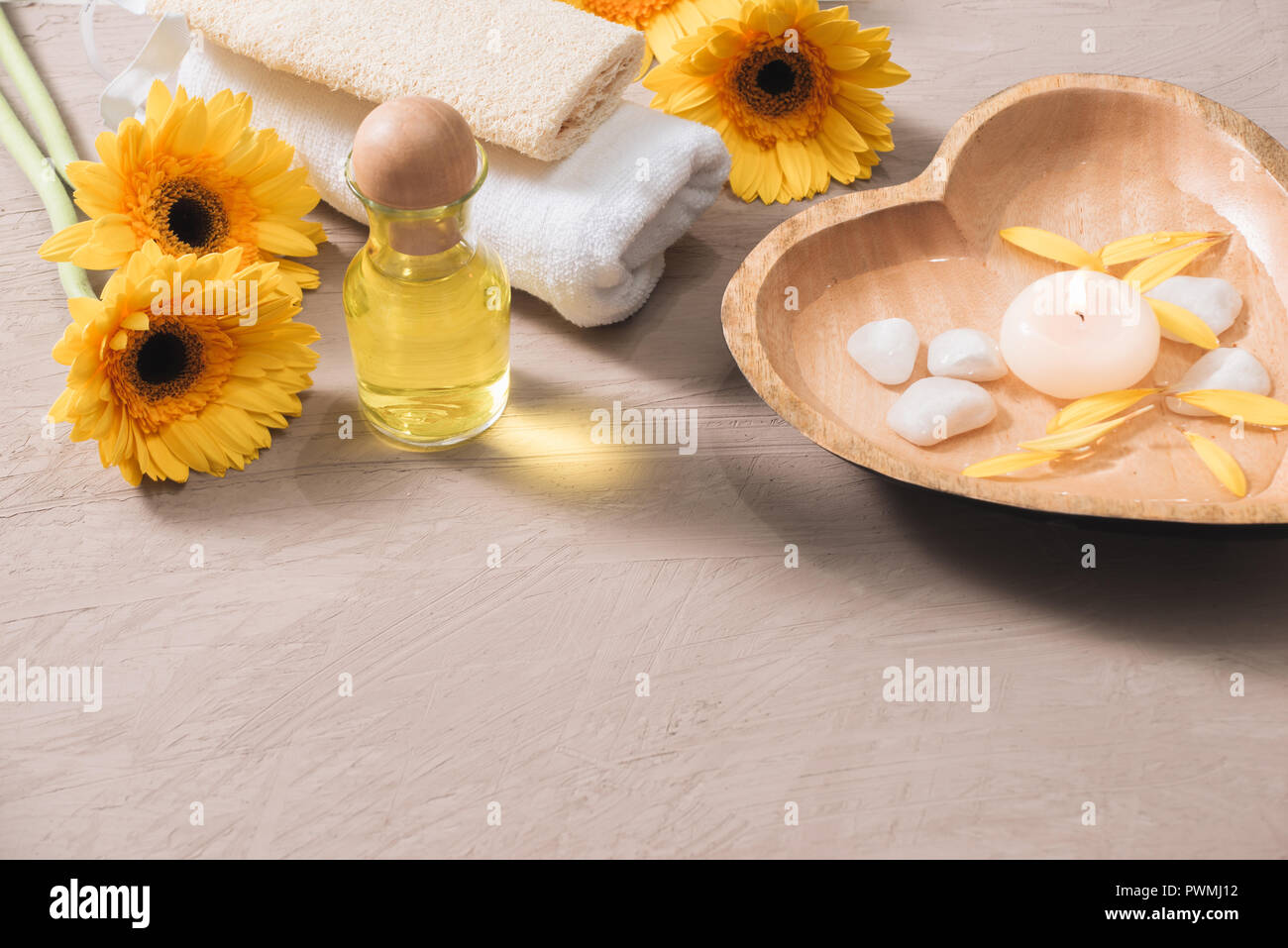 Flowers for spa. Spa composition with daisy flowers. Stock Photo