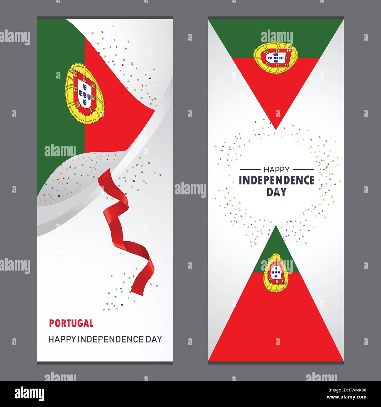 Portugal Happy independence day Confetti Celebration Background Vertical Banner set Stock Vector