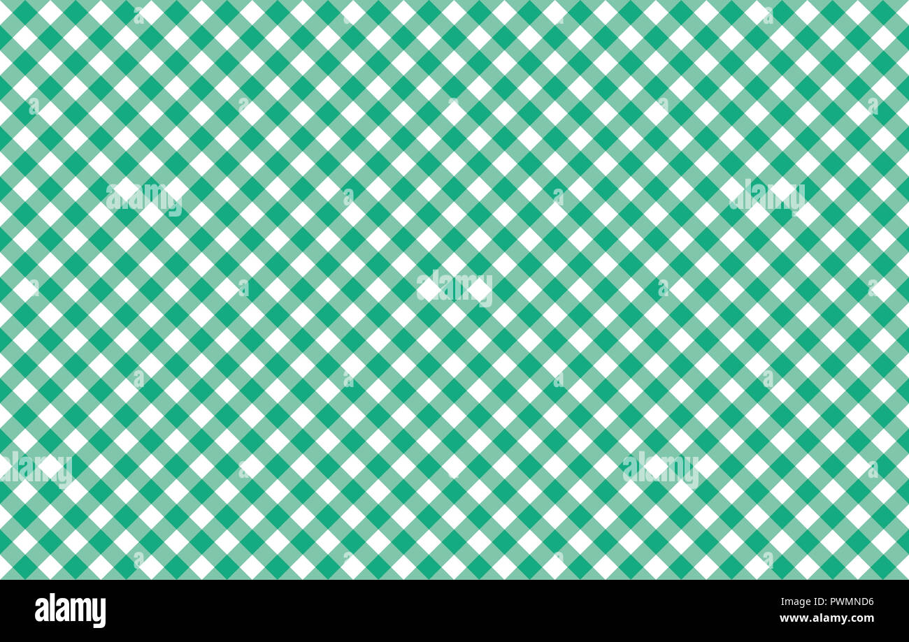 Diagonal Gingham-like table cloth with greenery green and white checks, symmetrical overlapping stripes in a single solid color Stock Photo