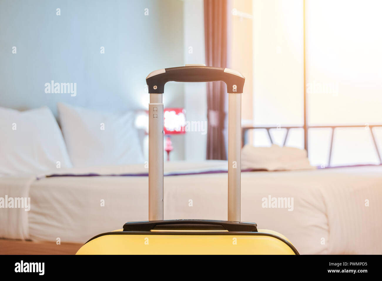 Suitcase or Luggage bag in a modern hotel room prior to checkin or