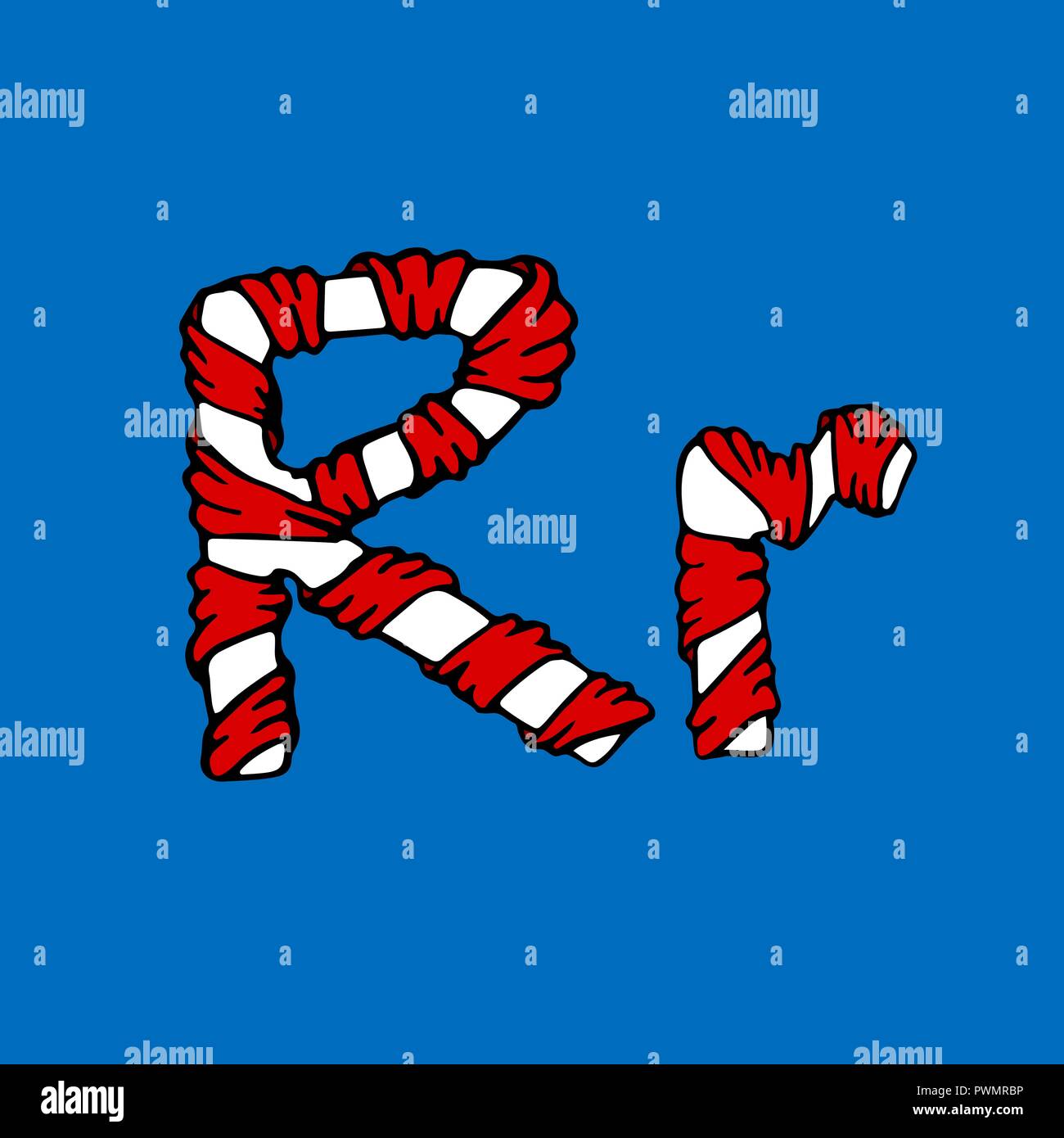 Wrapped in a ribbon letter R. Blue and red letter. Vector illustration. Stock Vector