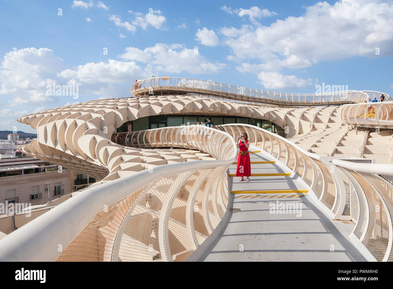 SPAIN, SEVILLE:Metropol Parasol is a wooden structure located at La Encarnación square, in the old quarter of Seville, Spain. It was designed by the G Stock Photo