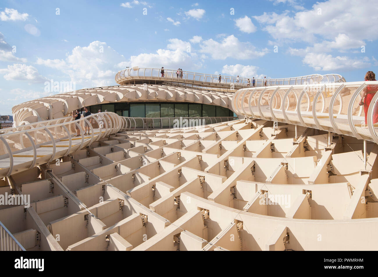 SPAIN, SEVILLE:Metropol Parasol is a wooden structure located at La Encarnación square, in the old quarter of Seville, Spain. It was designed by the G Stock Photo