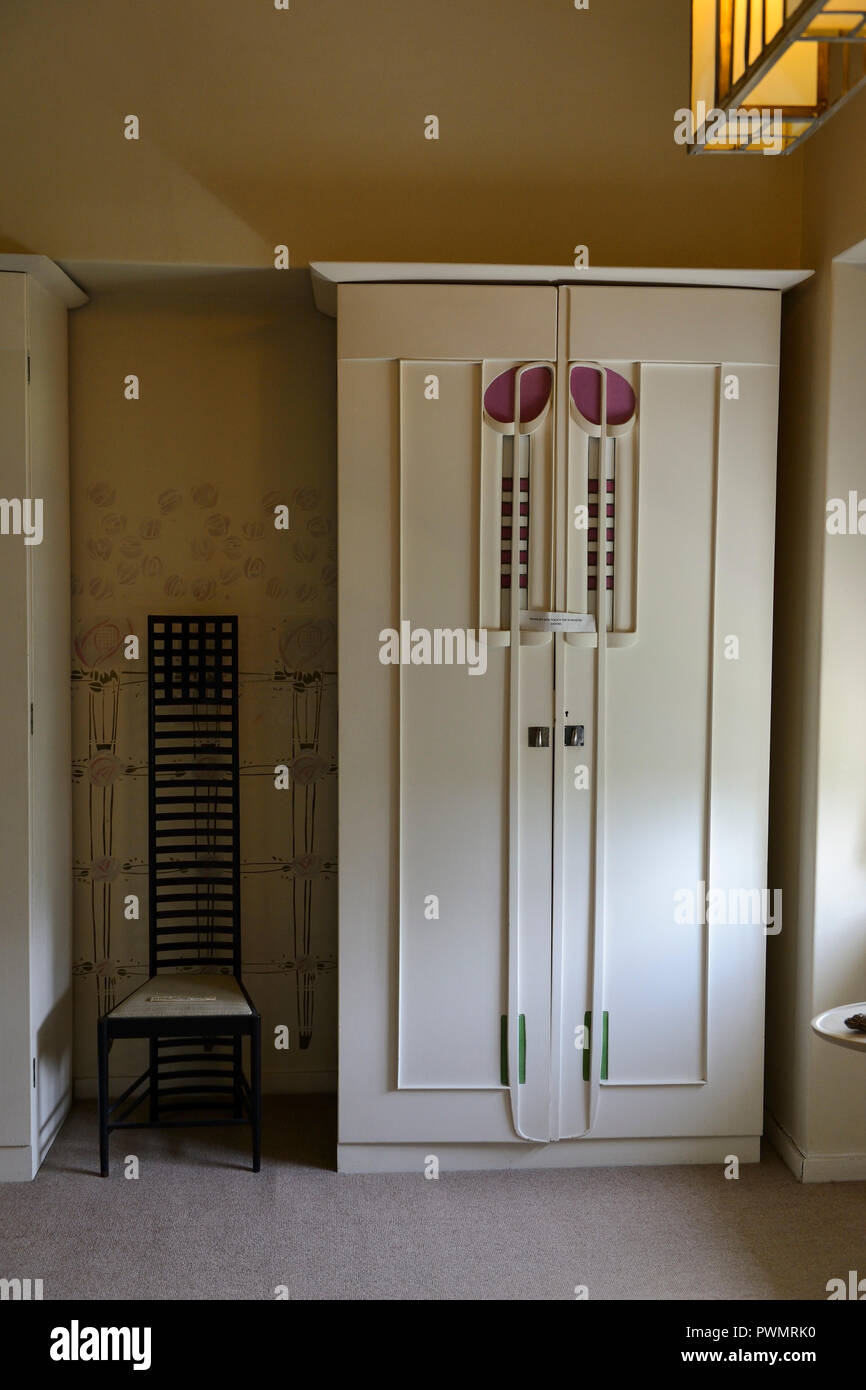 Interior of The Hill House in Helensburgh, Scotland, designed by