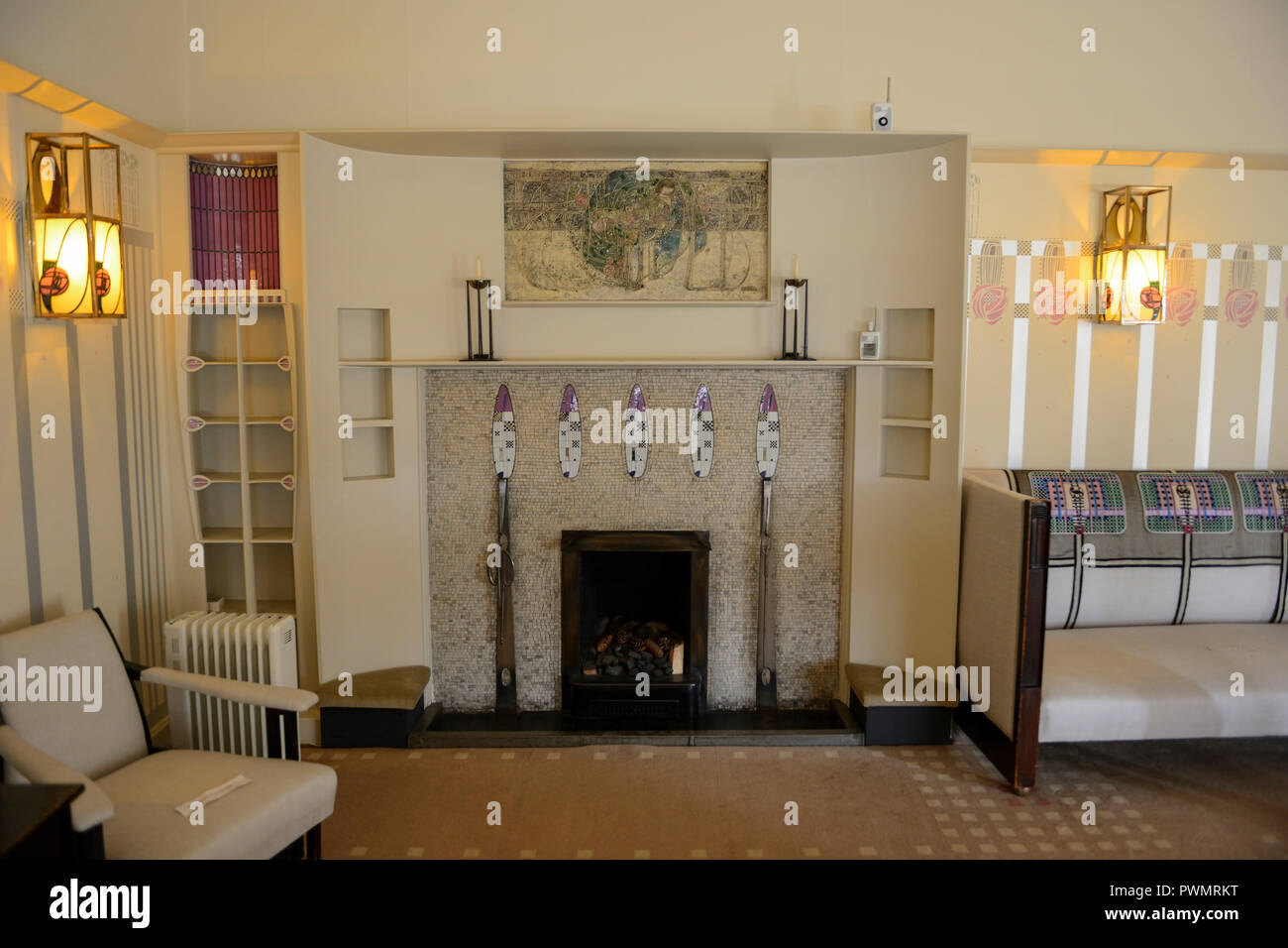 Interior of The Hill House in Helensburgh, Scotland, designed by Charles Rennie Mackintosh for Glasgow book publisher Walter Blackie Stock Photo