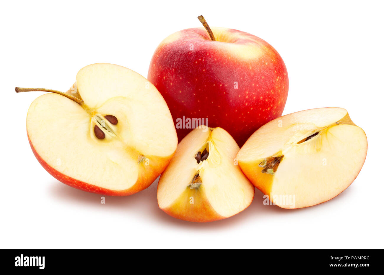 sliced red apples path isolated Stock Photo
