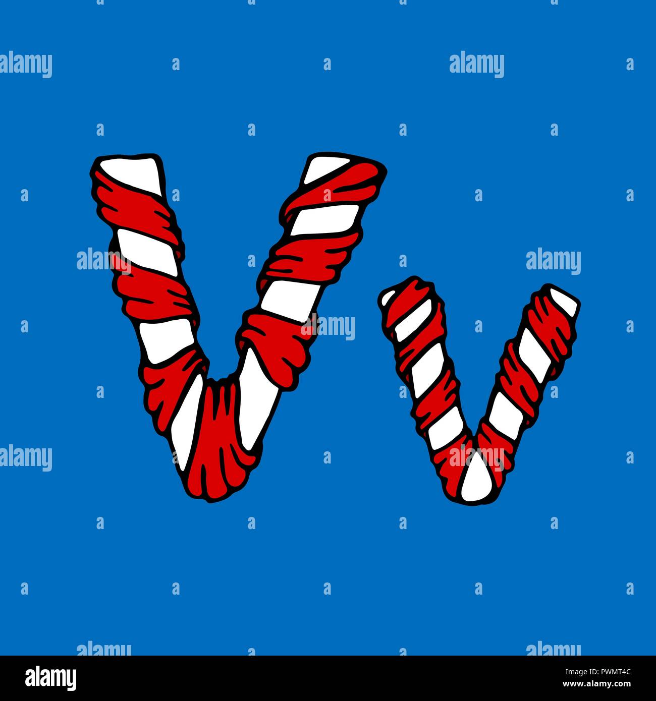 Wrapped in a ribbon letter V. Blue and red letter. Vector illustration