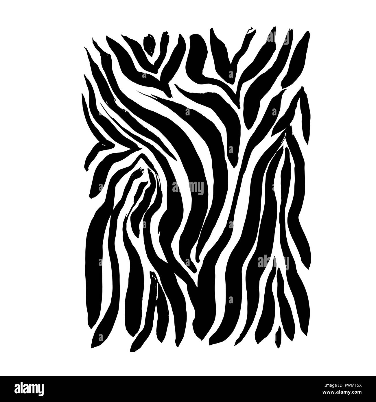 Brush painted zebra pattern. Black and white stripes grunge background ...