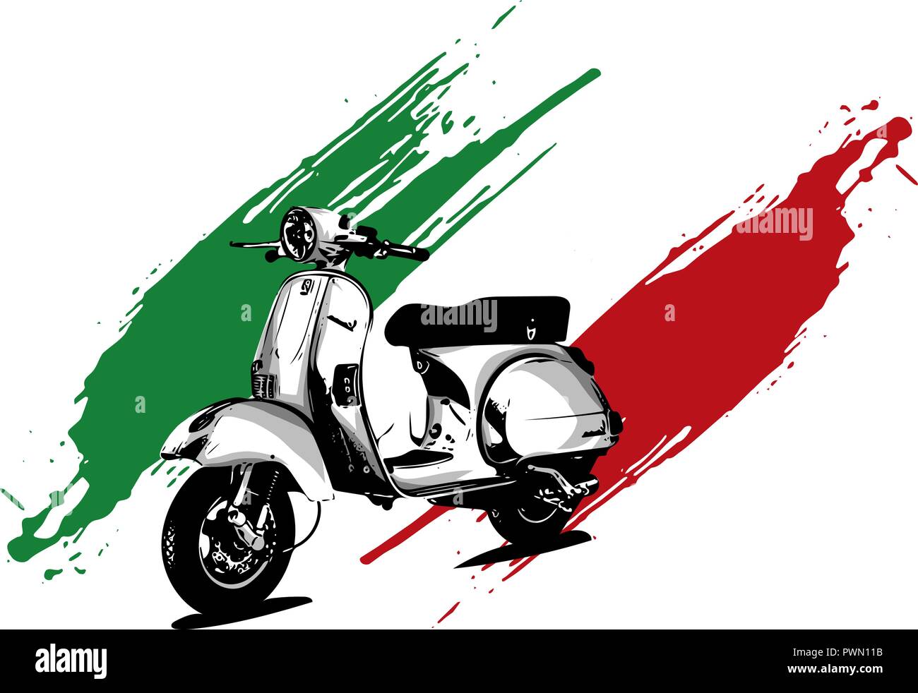 Vector illustration of an Italian scooter with flag Stock Vector