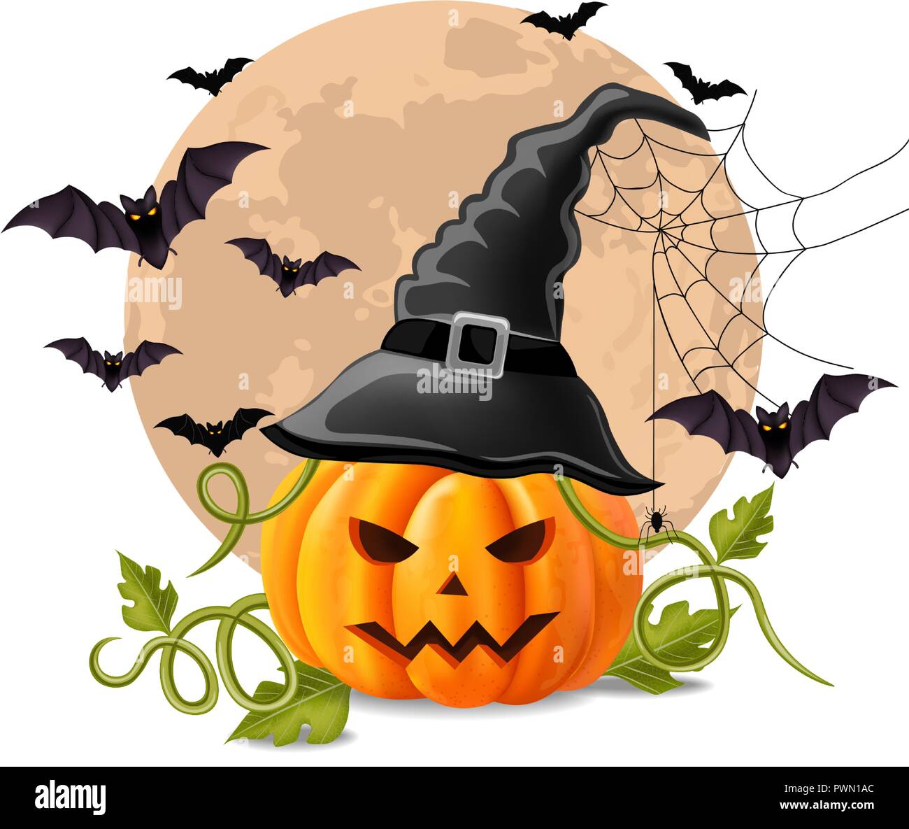 Happy Halloween background with pumpkin and bats Vector illustration ...