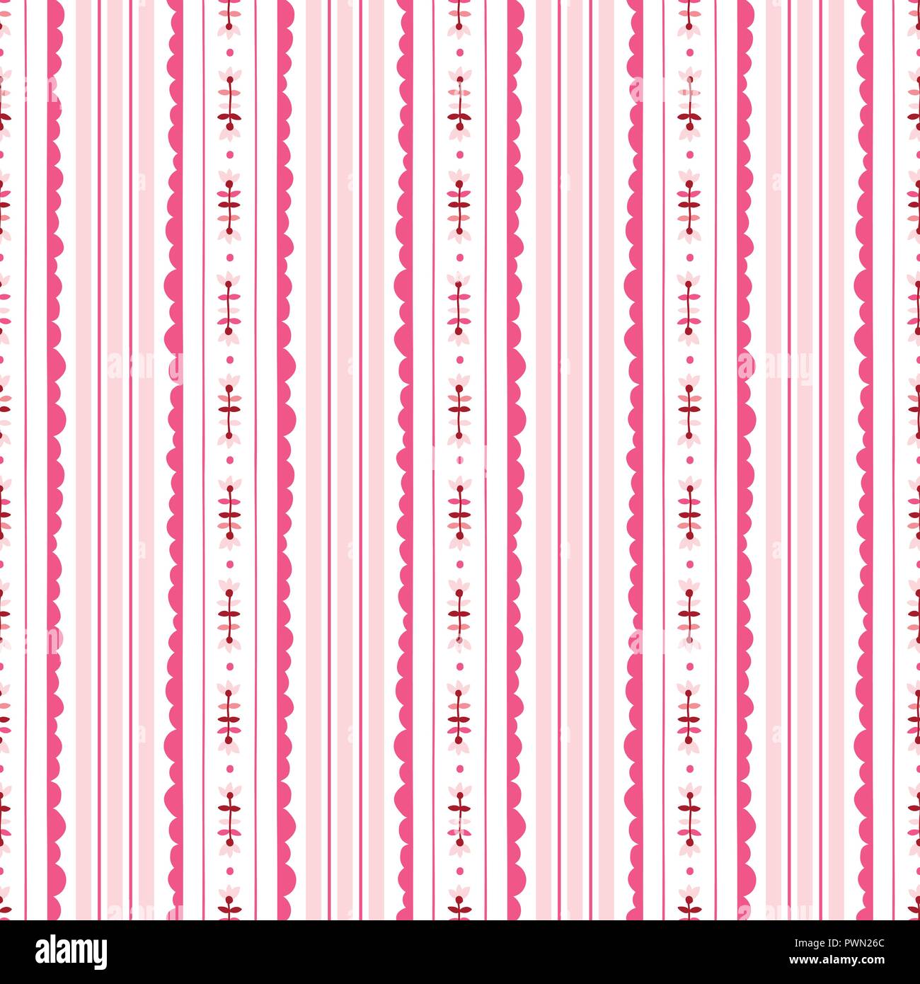 Pink and White Ditsy Floral Vertical Stripes Background Vector Seamless ...