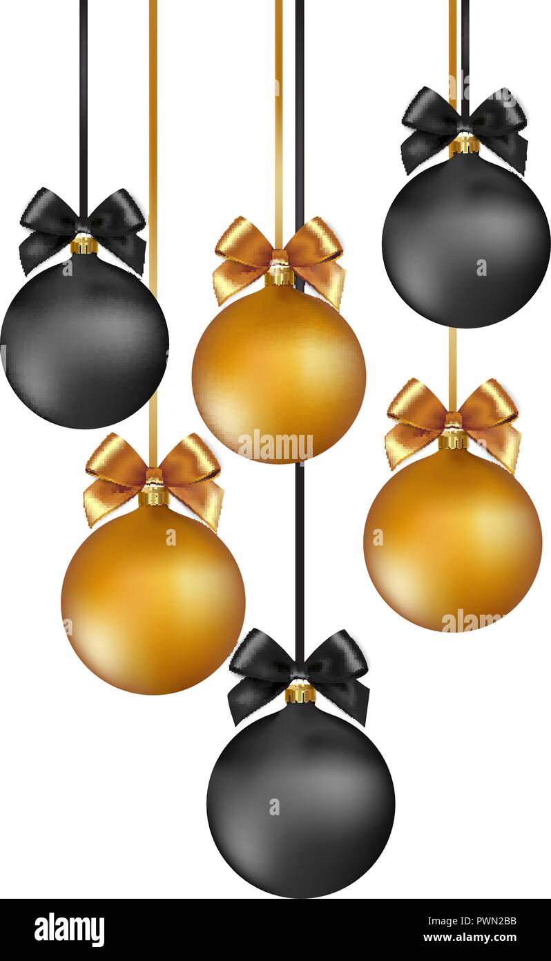 Christmas background with gold and black evening baubles Stock Vector