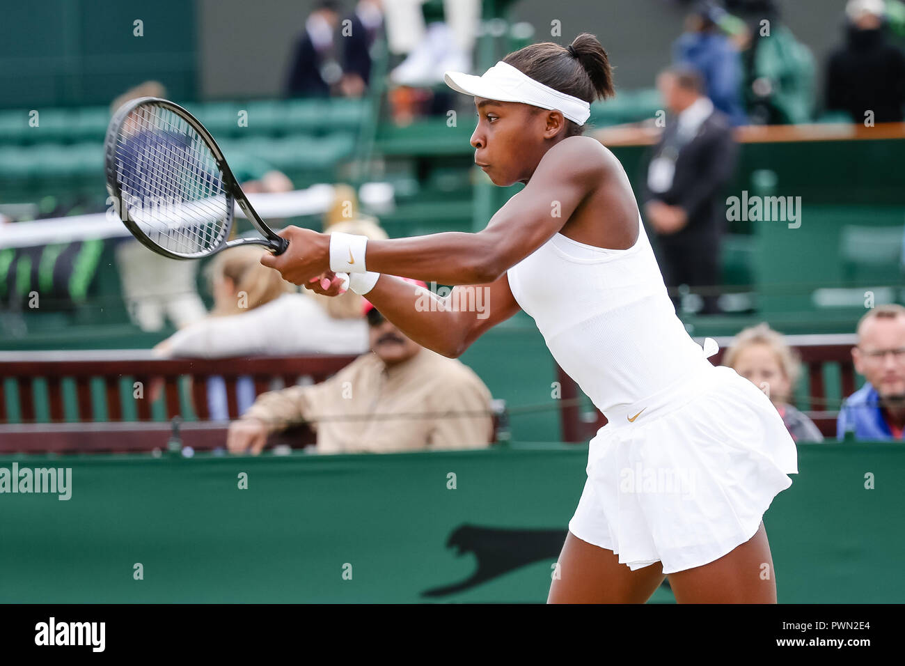 American Junior tennis player Cori Gauff (USA) during the Wimbledon Tennis Championships 2018 Stock Photo