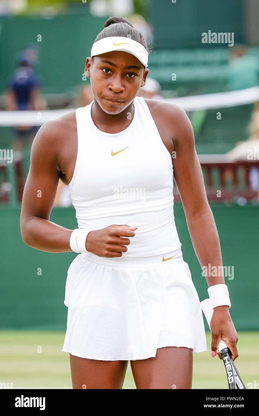 American Junior tennis player Cori Gauff (USA) during the Wimbledon Tennis  Championships 2018 Stock Photo - Alamy