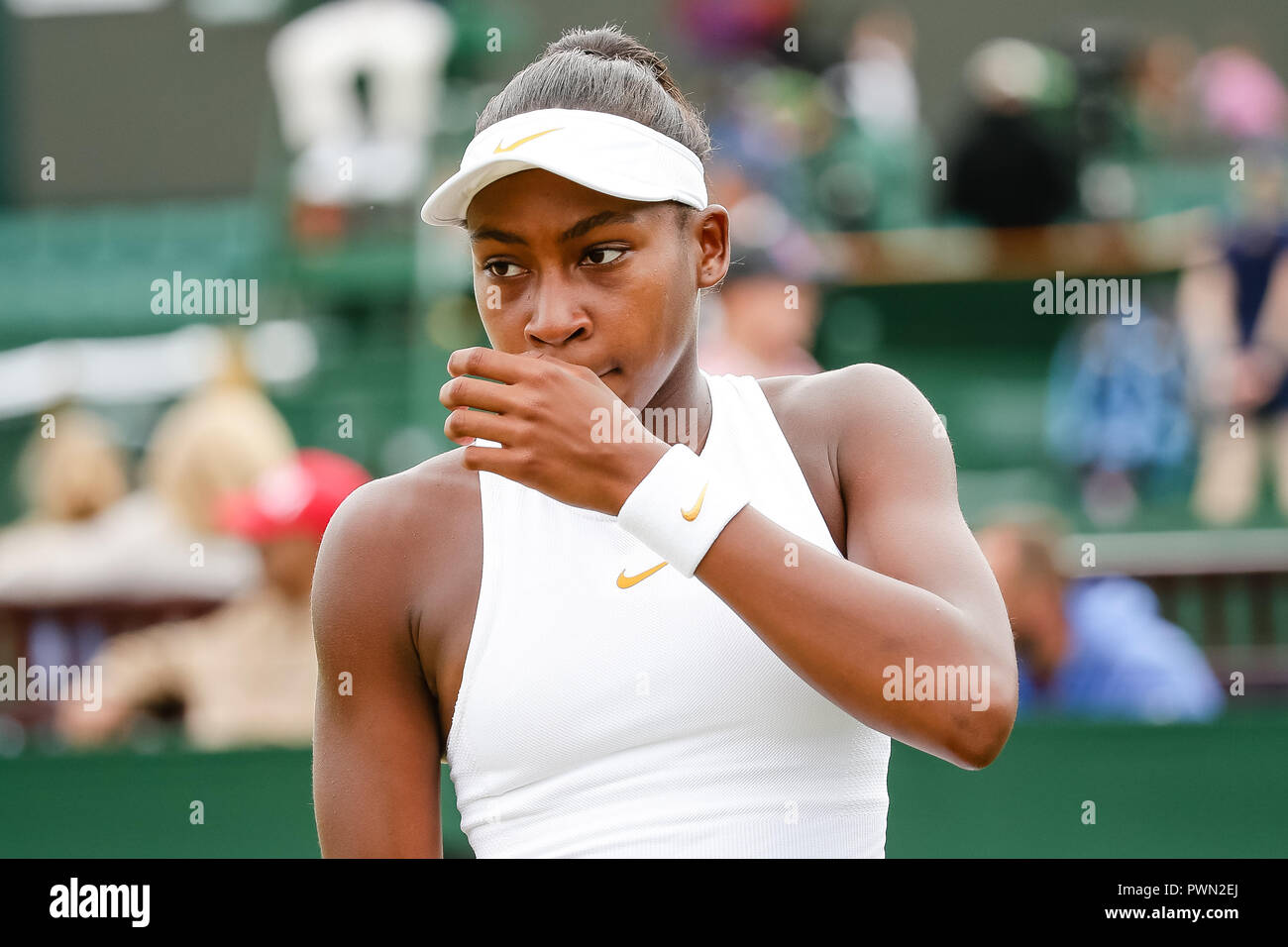 American Junior tennis player Cori Gauff (USA) during the Wimbledon Tennis Championships 2018 Stock Photo