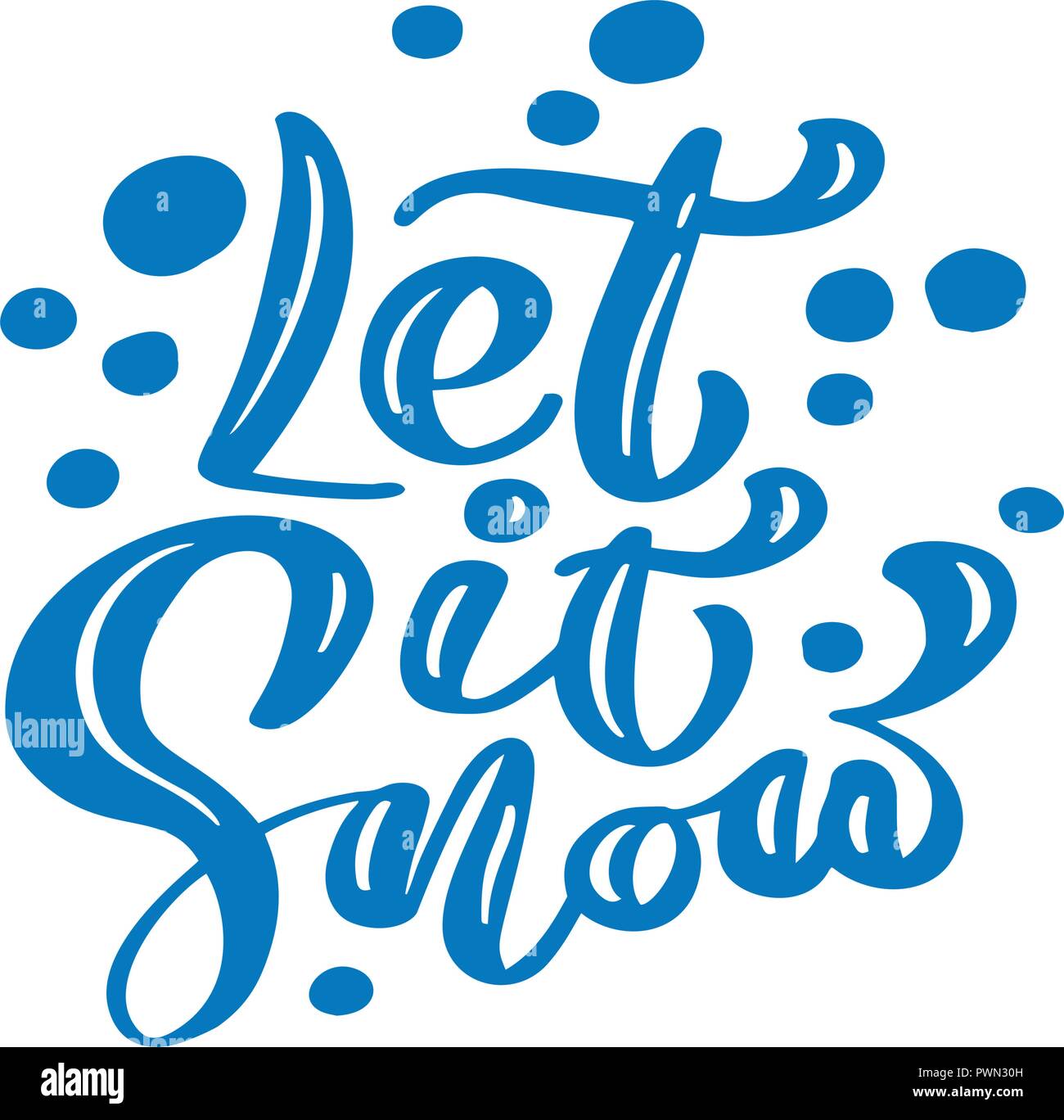 Let It Snow Blue Christmas Vintage Calligraphy Lettering Vector