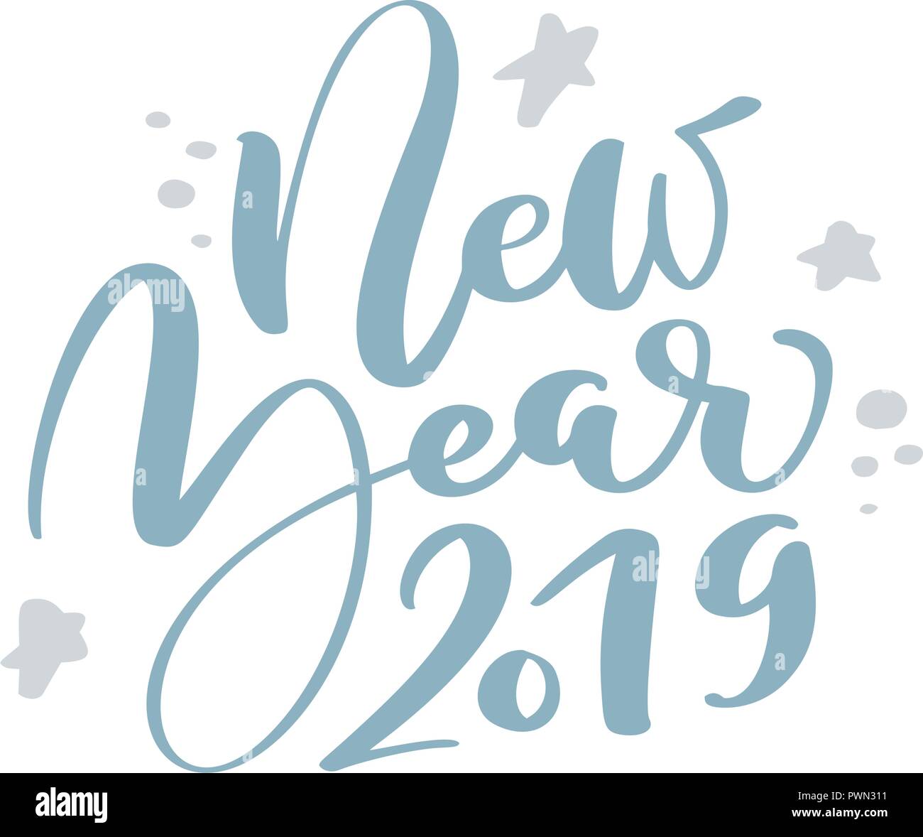 New Year 2019 Blue Christmas Vintage Calligraphy Lettering Vector