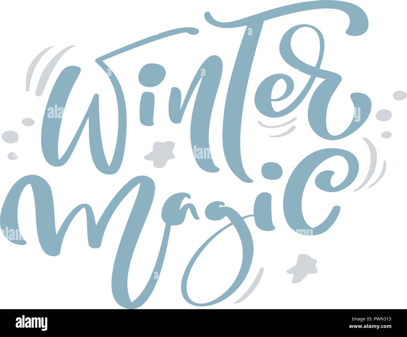 Winter Magic Blue Christmas Vintage Calligraphy Lettering Vector