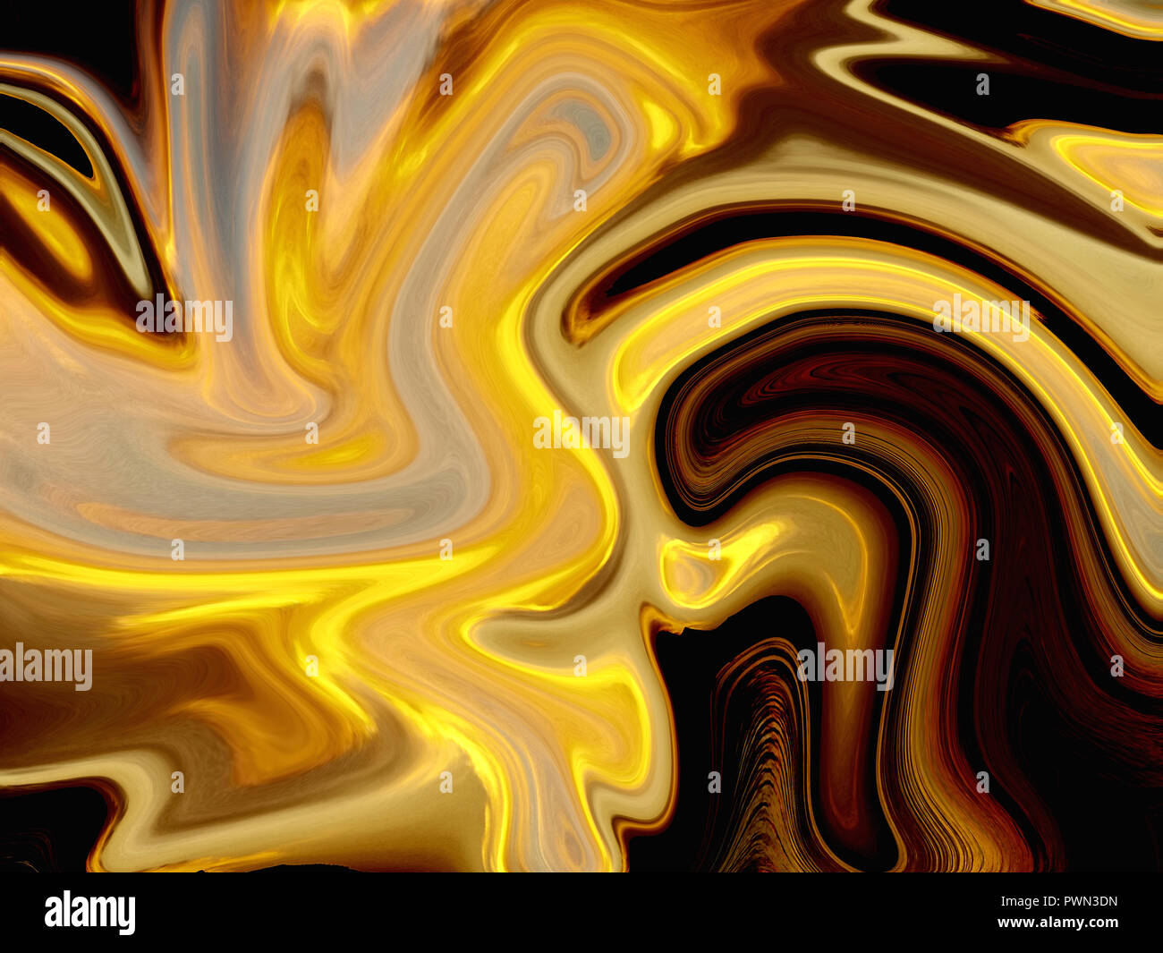 Digital gold abstract background with liquify flow. Liquid and wave ...