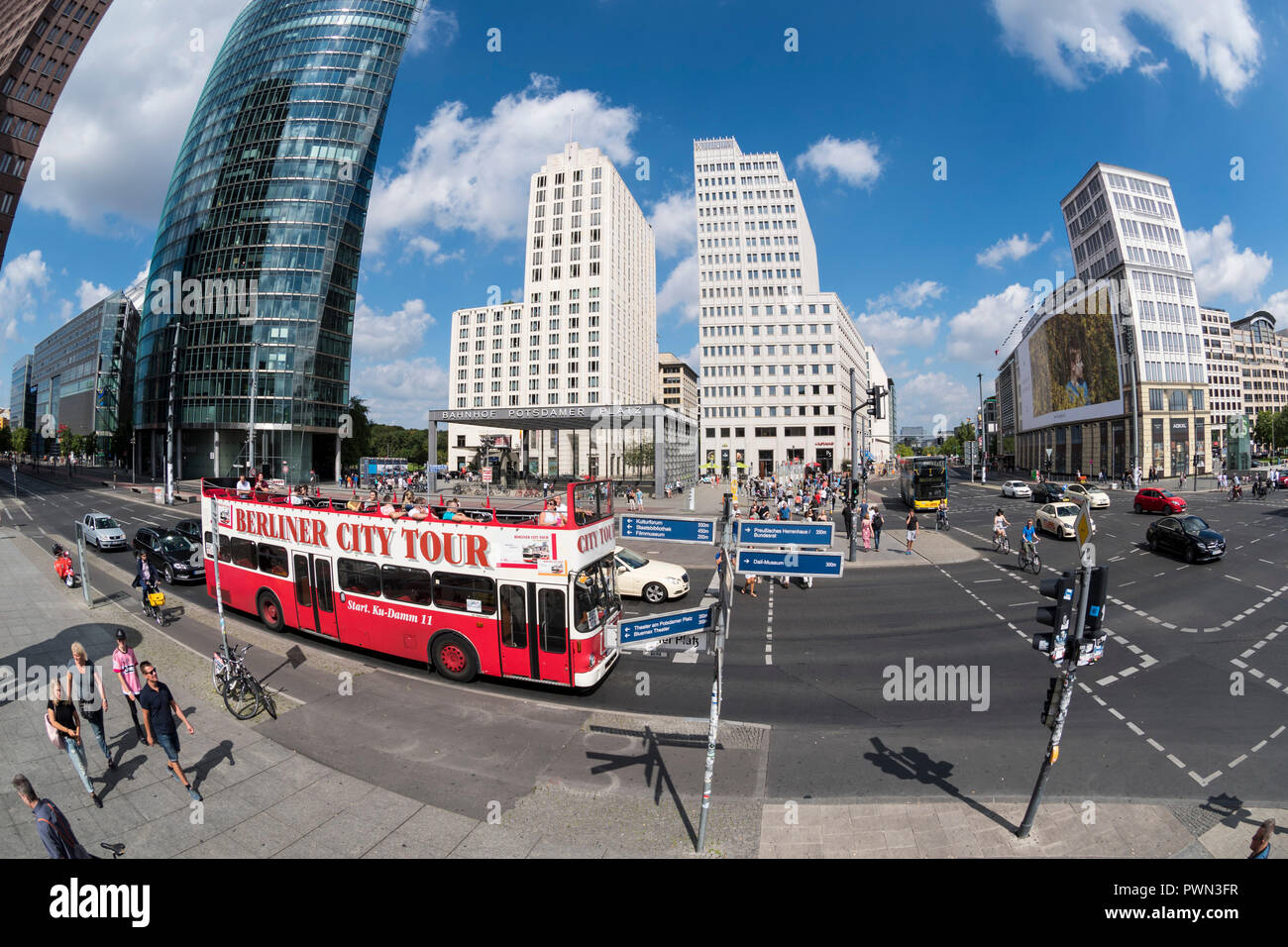 Berlin. Germany. Tourist sightseeing bus on Potsdamer Platz. Elevated view. Stock Photo