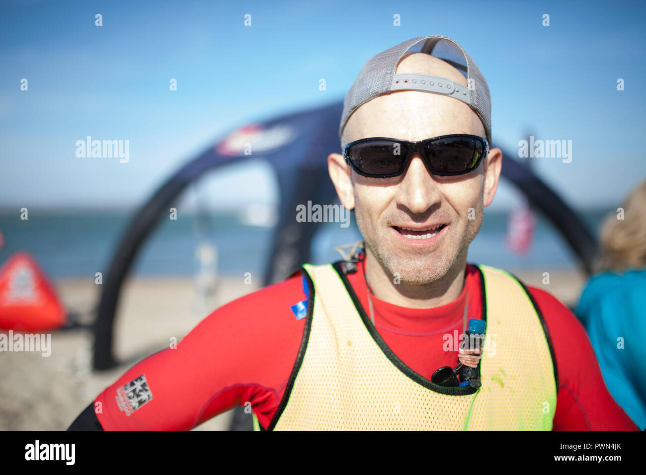 Portrait of a paddle boarder after a race Stock Photo