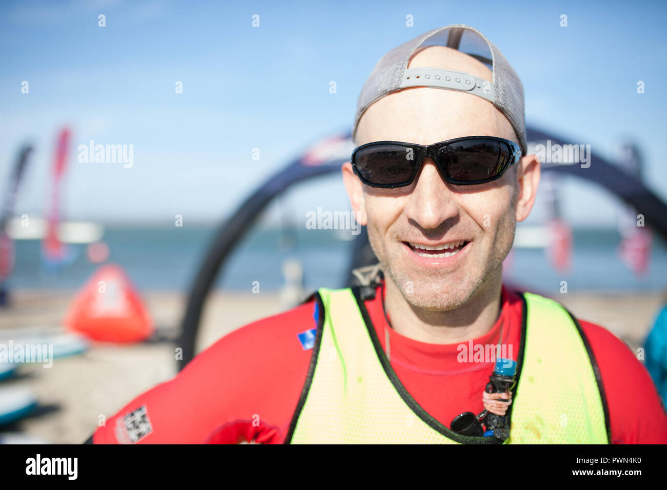 Portrait of a paddle boarder after a race Stock Photo