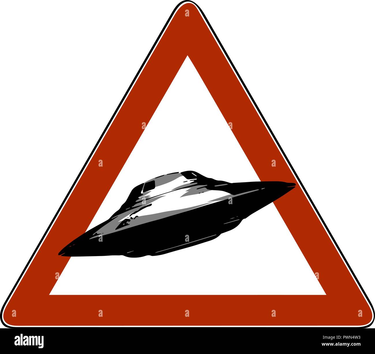 vector illustration danger road signs UFO, icon Stock Vector