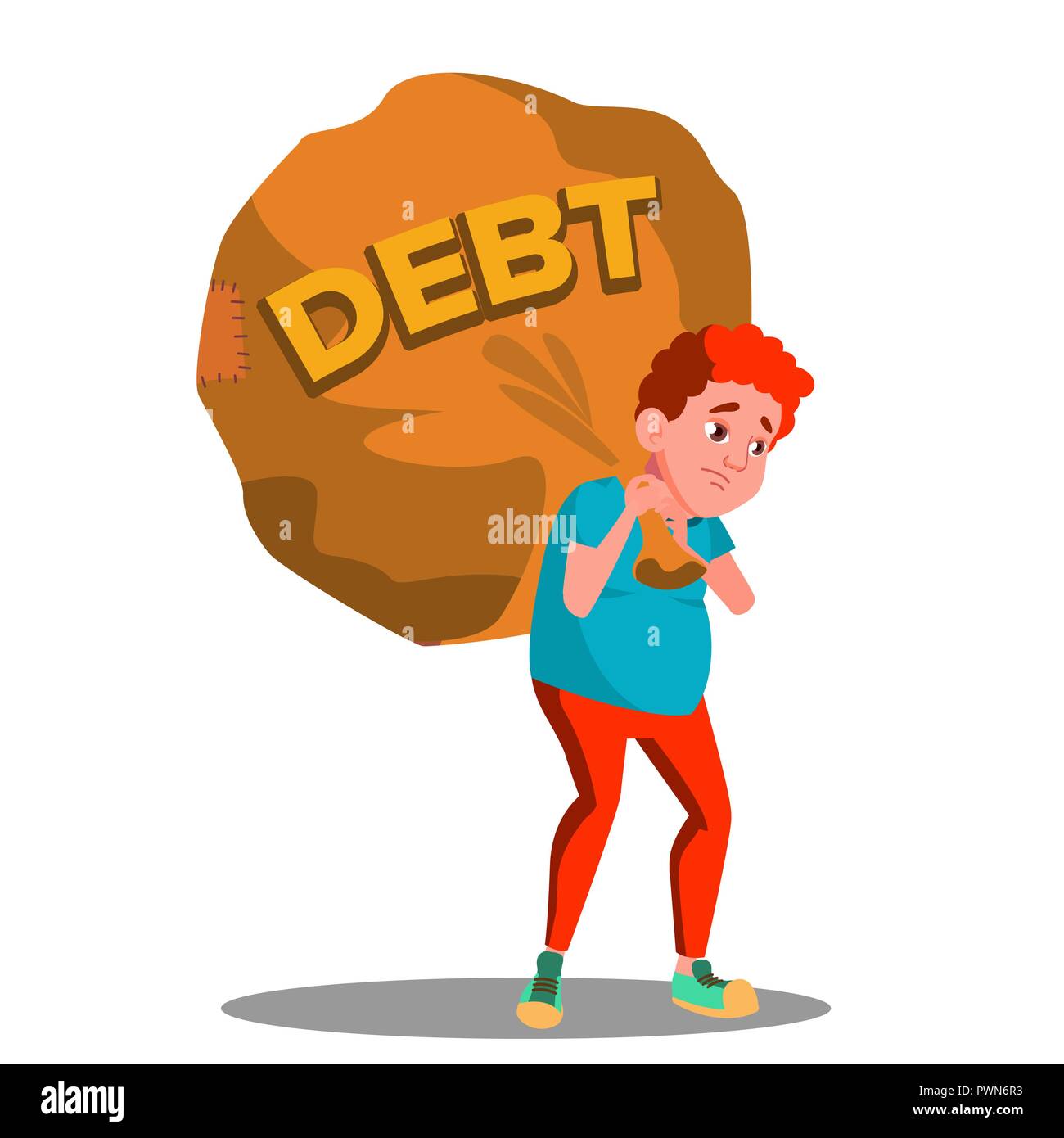 Student Carrying Bag Labeled Debt On His Back Vector. Isolated Illustration Stock Vector