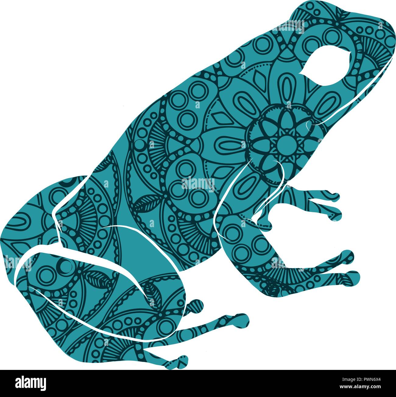 drawn ornamental doodle frog illustration with zentangle ornaments Stock Vector