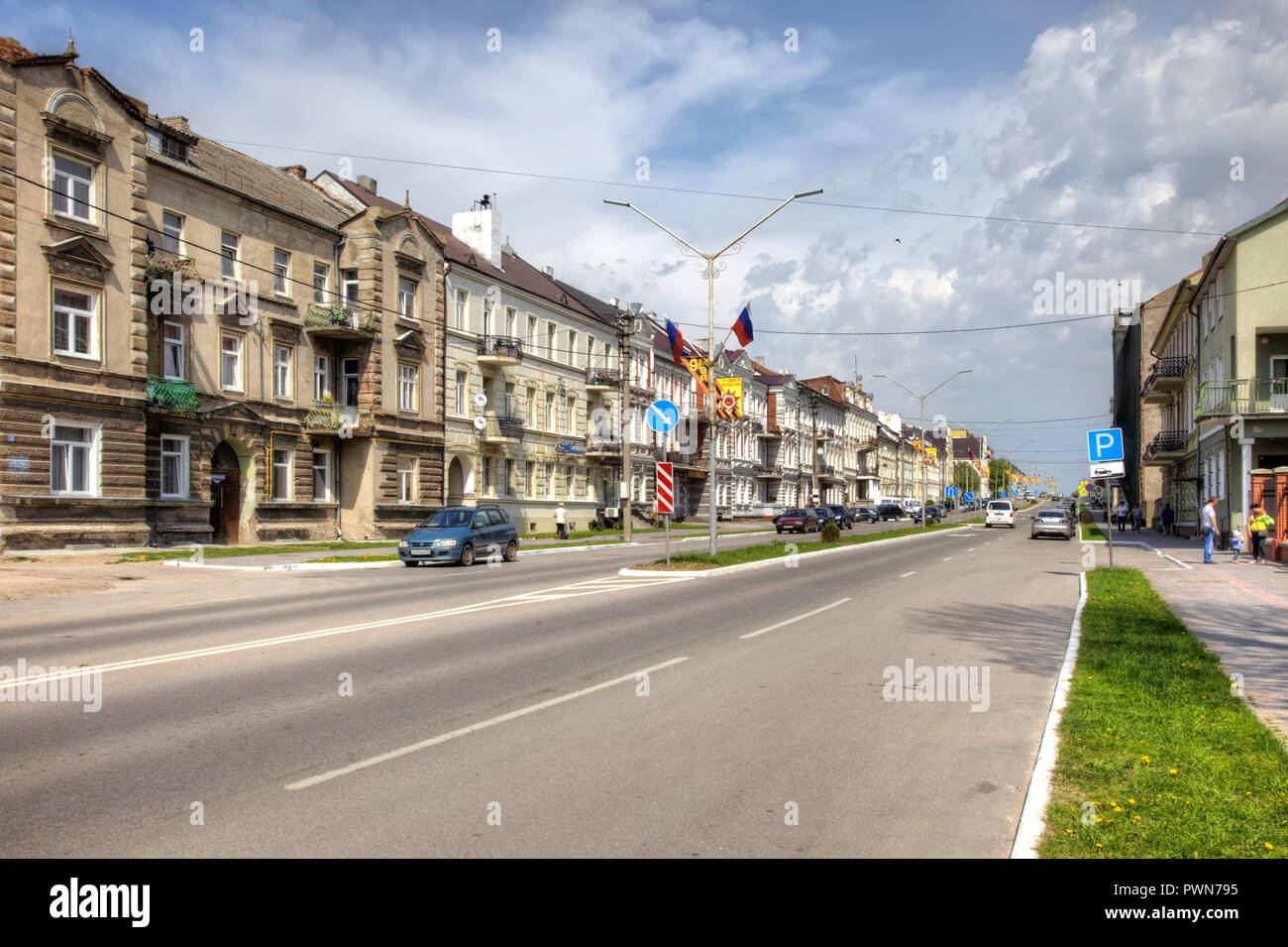 GUSEV, RUSSIA - May 03.2018: Kaliningrad region. Moskovskaya street in the city center Stock Photo