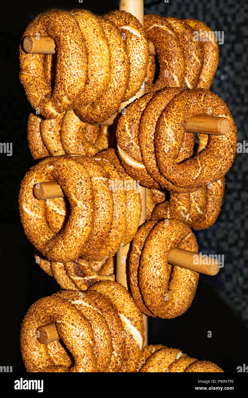 Fresh bread bagel with sesame seed . Russian traditional bakery product