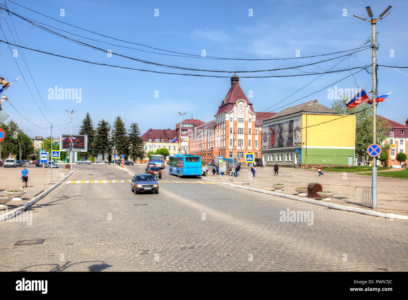 GUSEV, RUSSIA - May 03.2018: Kaliningrad region. Victory Square. Central square of the city Stock Photo