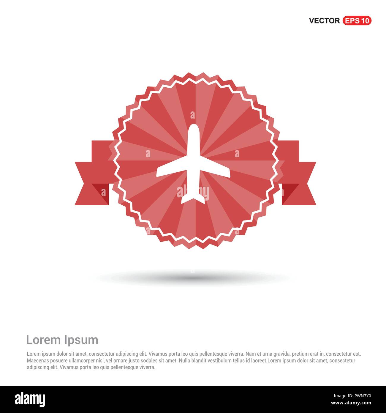 Airplane icon - Red Ribbon banner Stock Vector