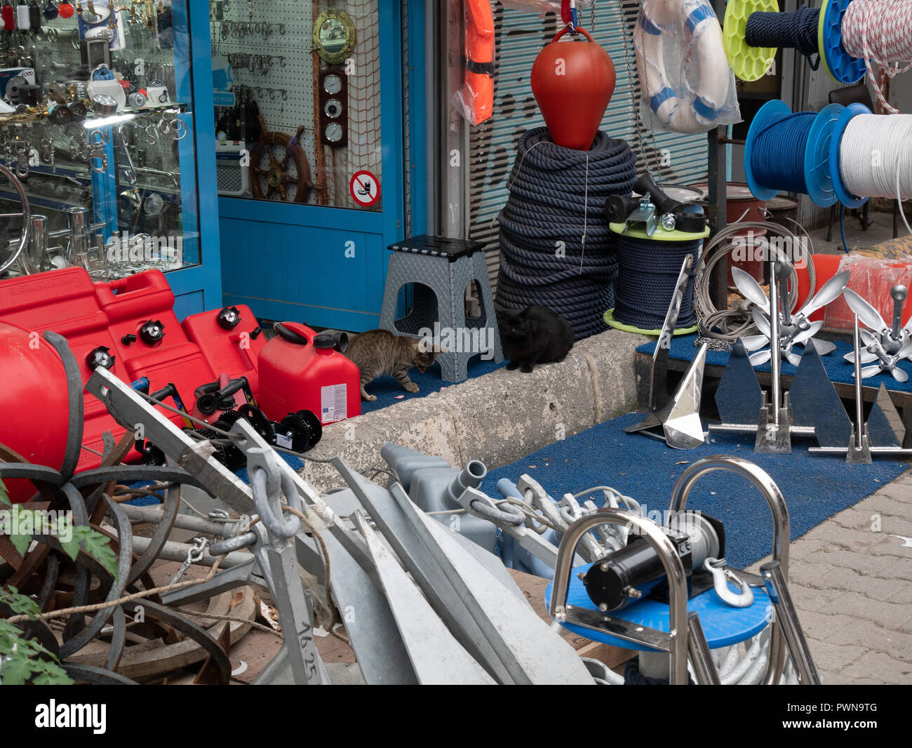 sea river site shop market with ship boat sail accessories like anchors ...