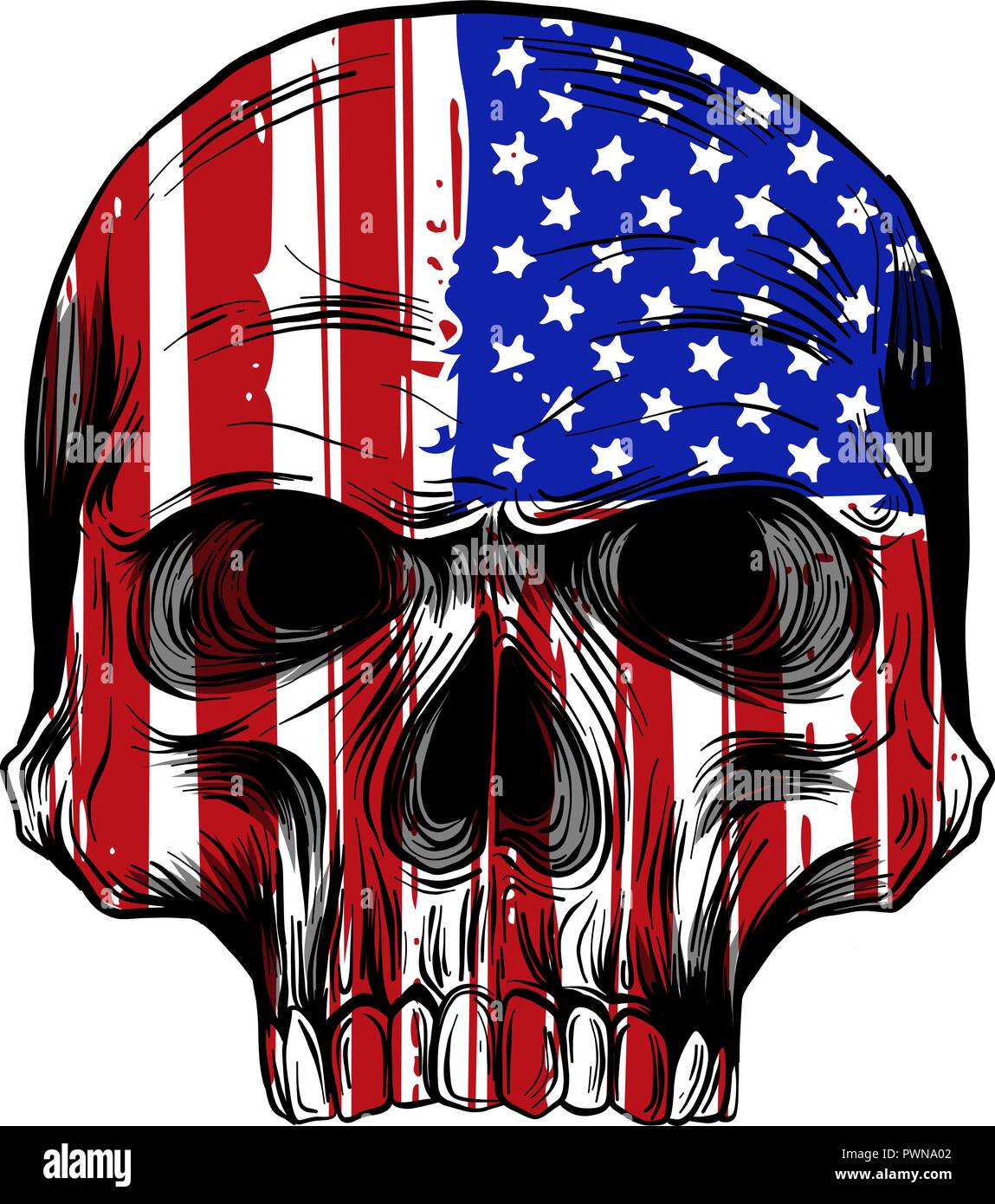 skull wearing american flag bandana