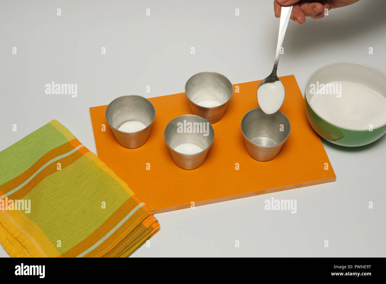 Molds flan with sugar Stock Photo Alamy