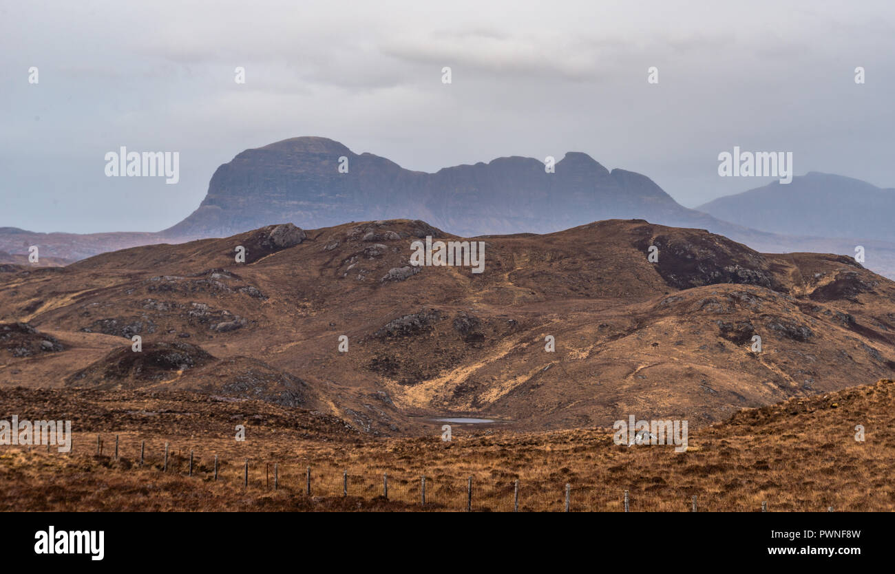 Suliven from distance, near Ullapool, Lairg, Ross-shire, Scotland, Uk Stock Photo