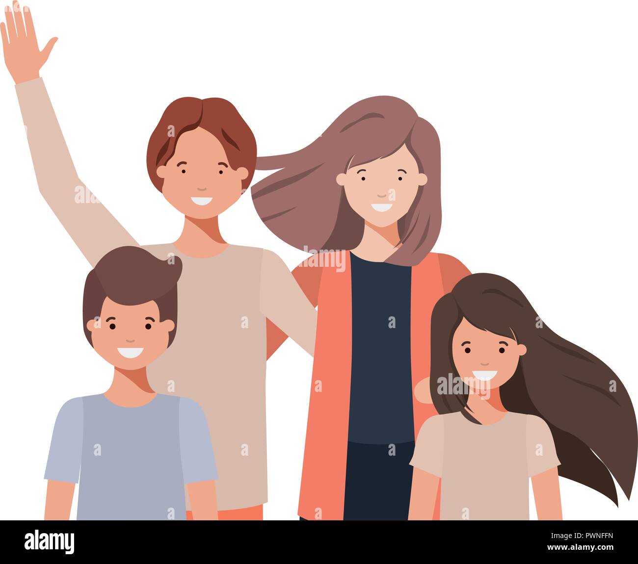 family waving avatar character Stock Vector
