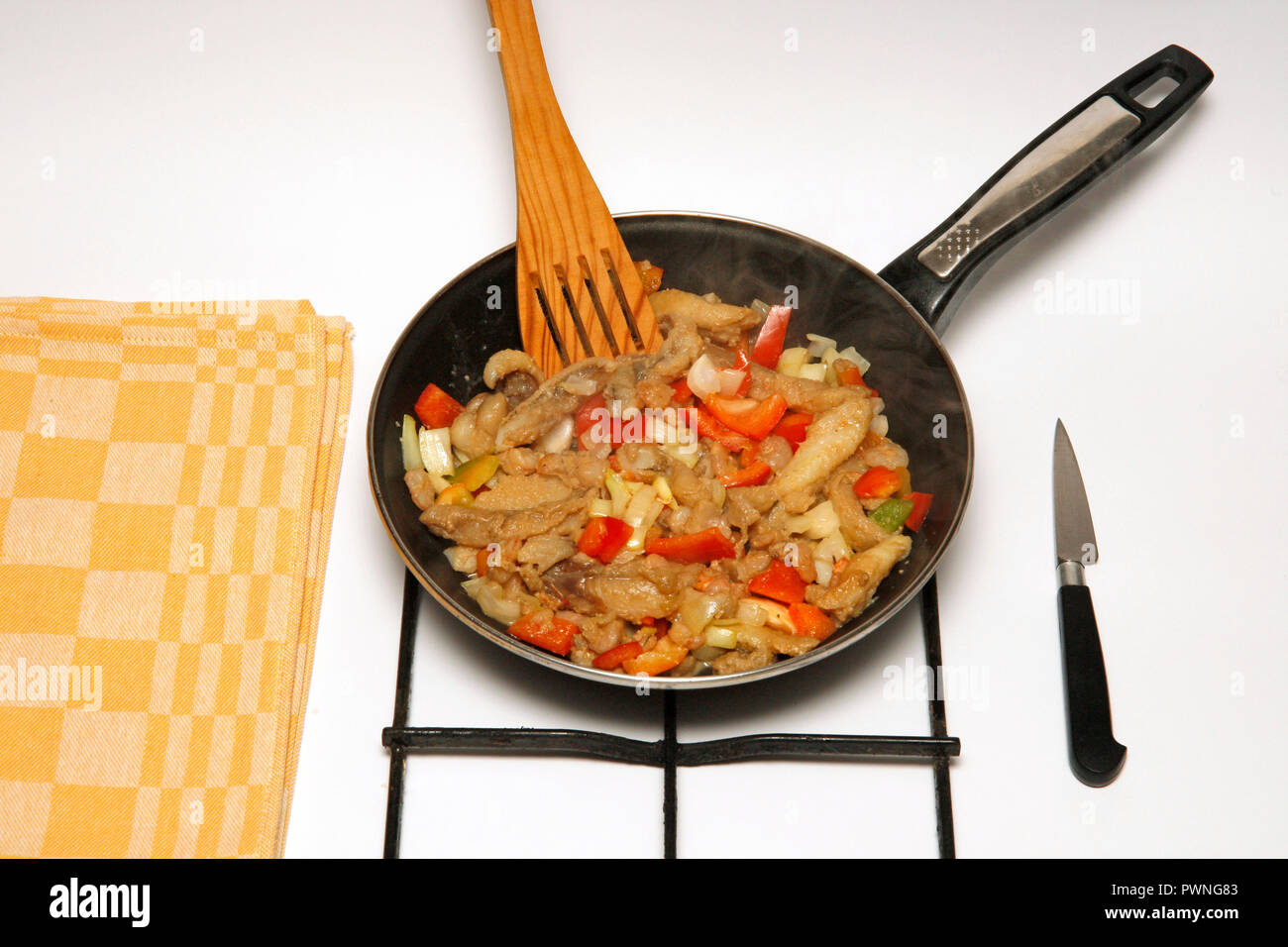 Pan with vegetables and seafood Stock Photo