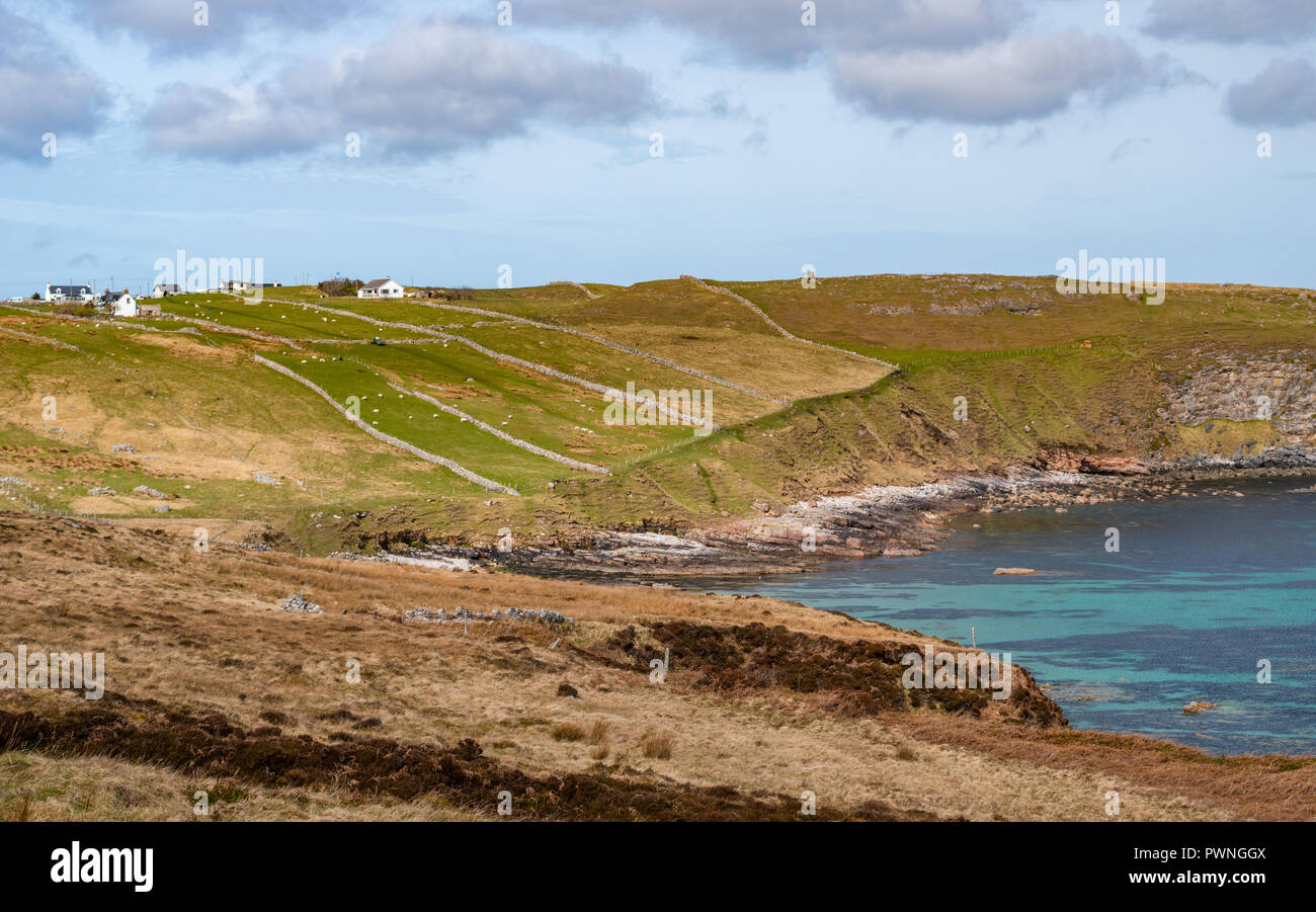 Green Fishing Net Washed up on the Beach of Balnakeil Bay with the View  Across the Bay to the Cape Wrath Peninsular Scotland UK Stock Photo - Alamy