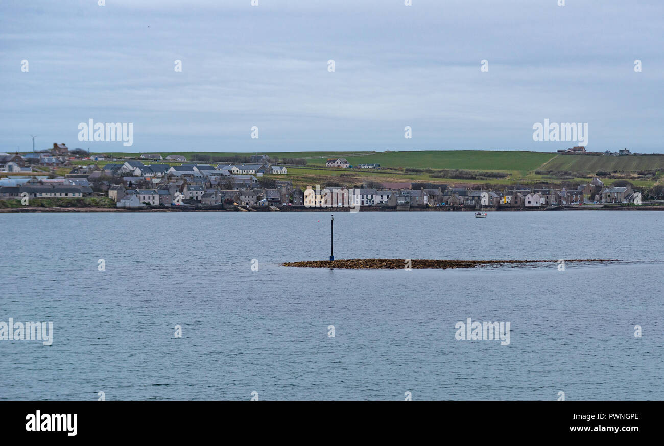 View from a ferry onto the waterfront of Stromness, Orkney Islands, Scotland, Uk Stock Photo